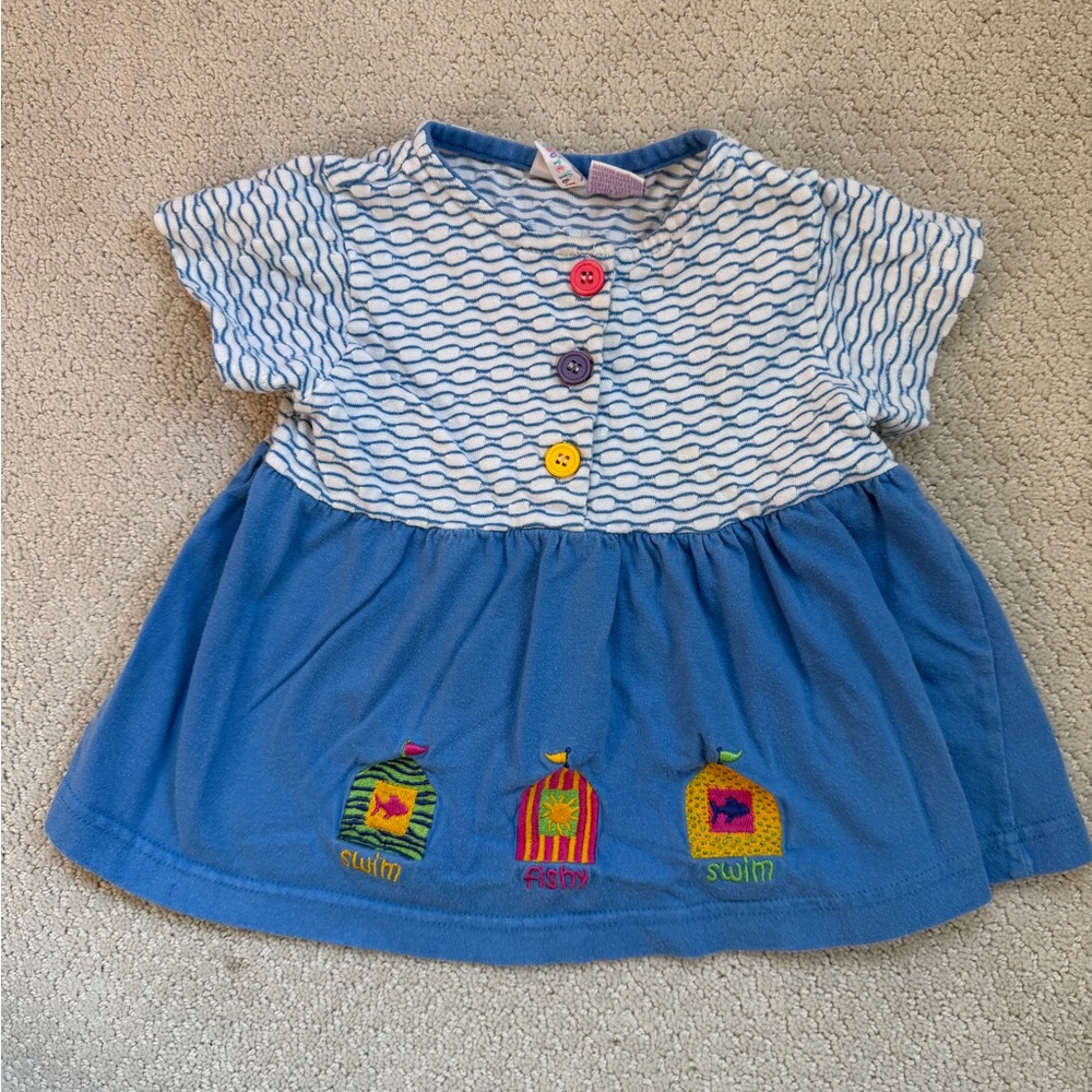 Vintage Blue Striped Baby Shirt with Colorful Buttons
